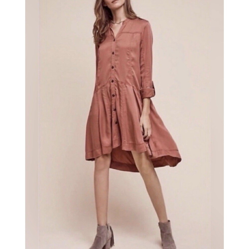 Anthropologie Holding Horses Mariona Lyocell Shirt Dress 6 Mauve Utility Hi-Lo